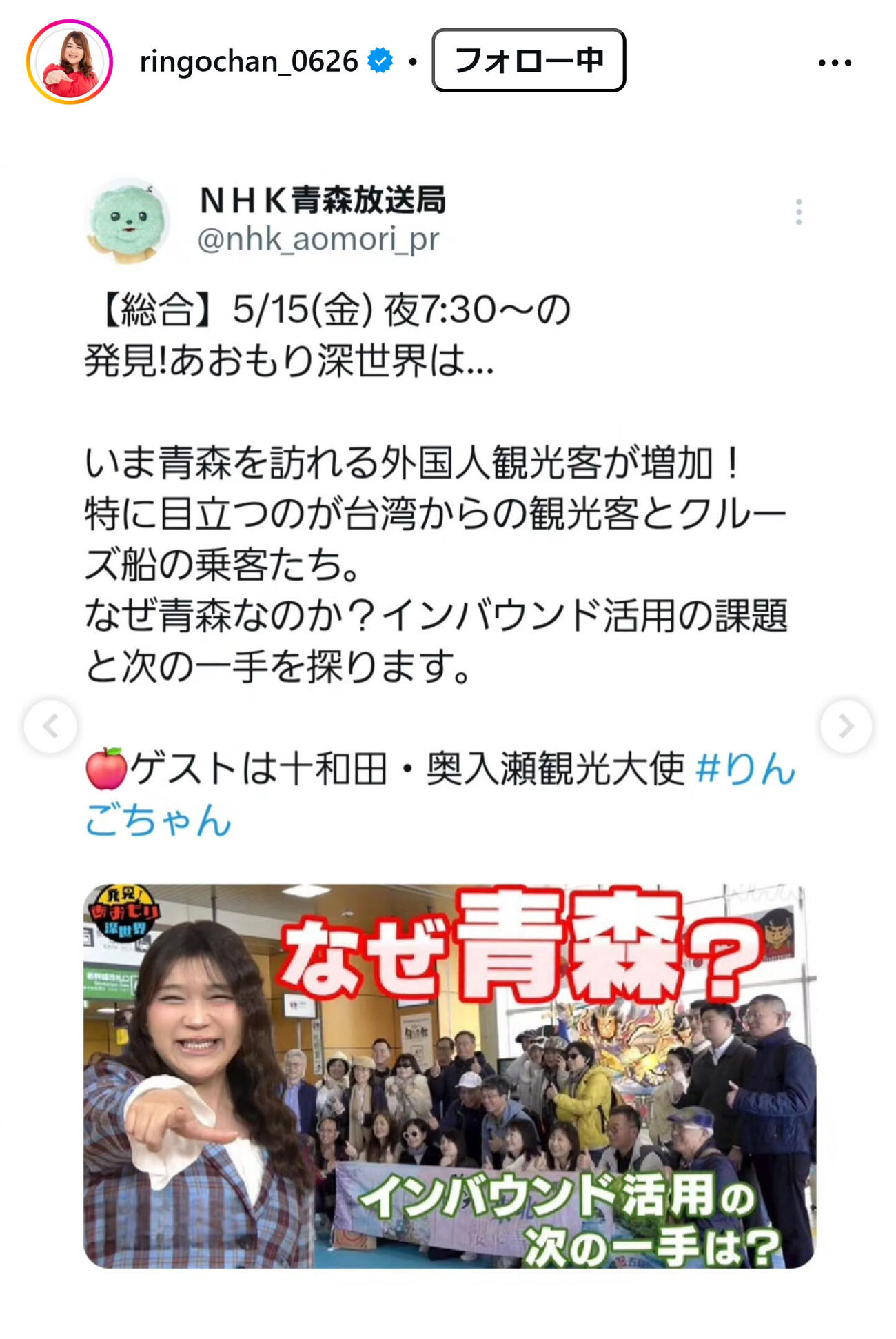 りんごちゃんのインスタグラムから