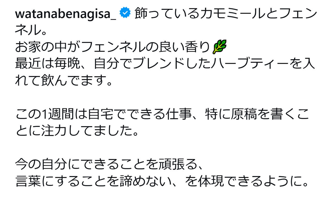 渡邊渚のインスタグラムから