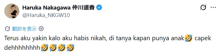 仲川遥香のXから