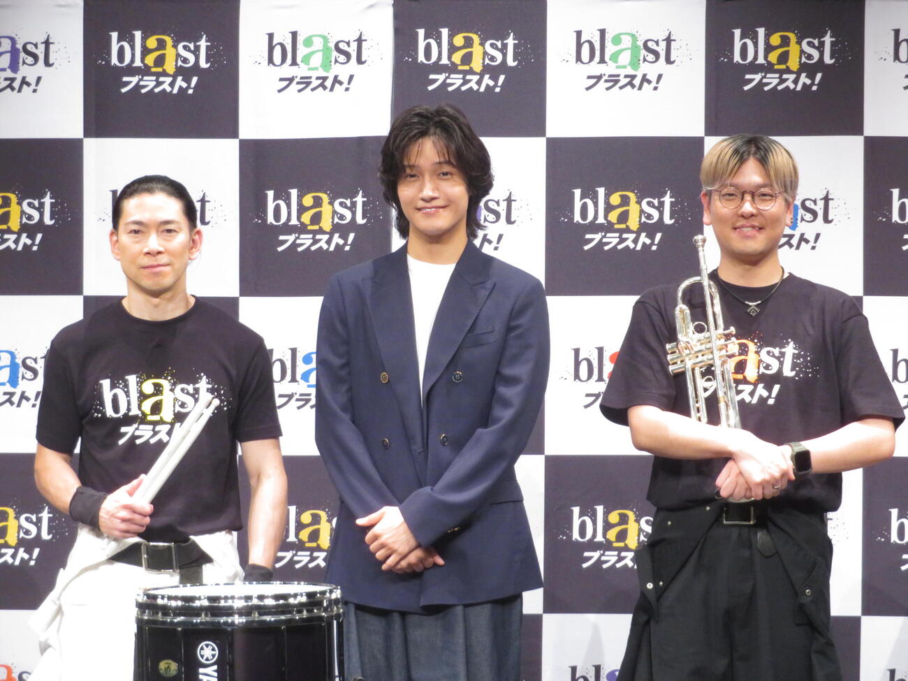 「blast　ブラスト！」記者発表会に登壇した、左から石川直さん、佐野晶哉、米所裕夢さん