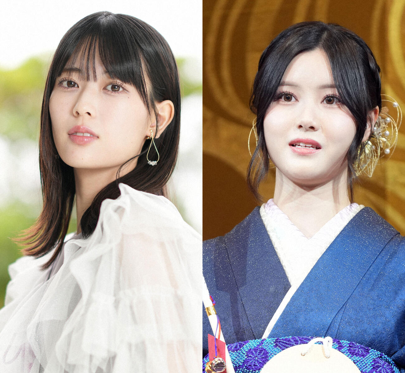 乃木坂46の3期生、岩本蓮加（左）と伊藤理々杏