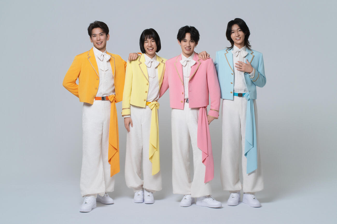 ほんまやで☆なんでやねん☆しらんけど＜＜HYPER␣TUKKOMI␣ENERGY␣VIBES＞＞」を先行配信したモナキ。左からじん、おヨネ、ケンケン、サカイJr．