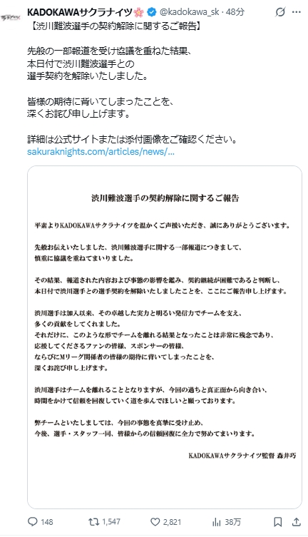 KADOKAWAサクラナイツの公式Xから