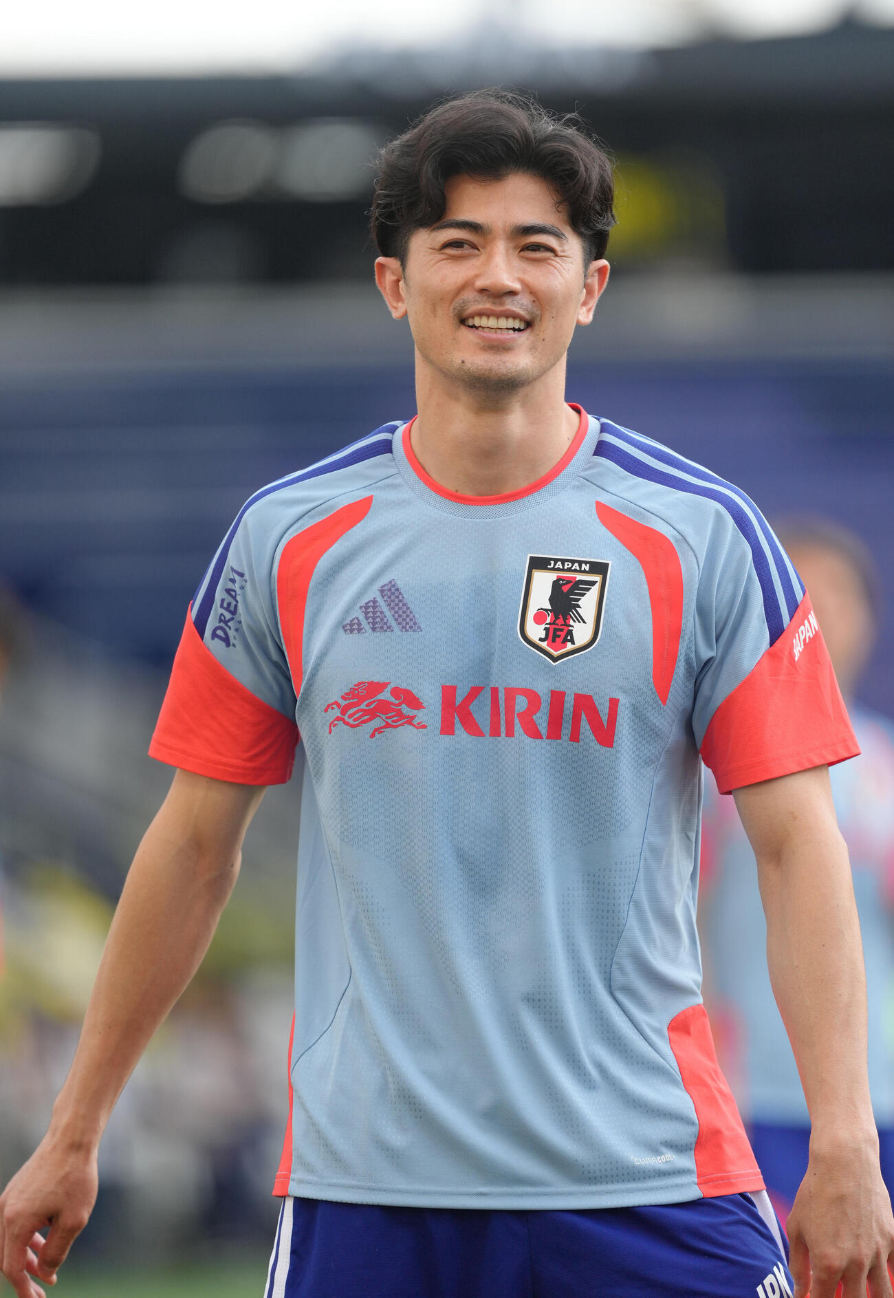 サッカー日本代表W杯北中米大会事前合宿　練習中、笑顔を見せる谷口彰悟（2026年6月8日撮影）