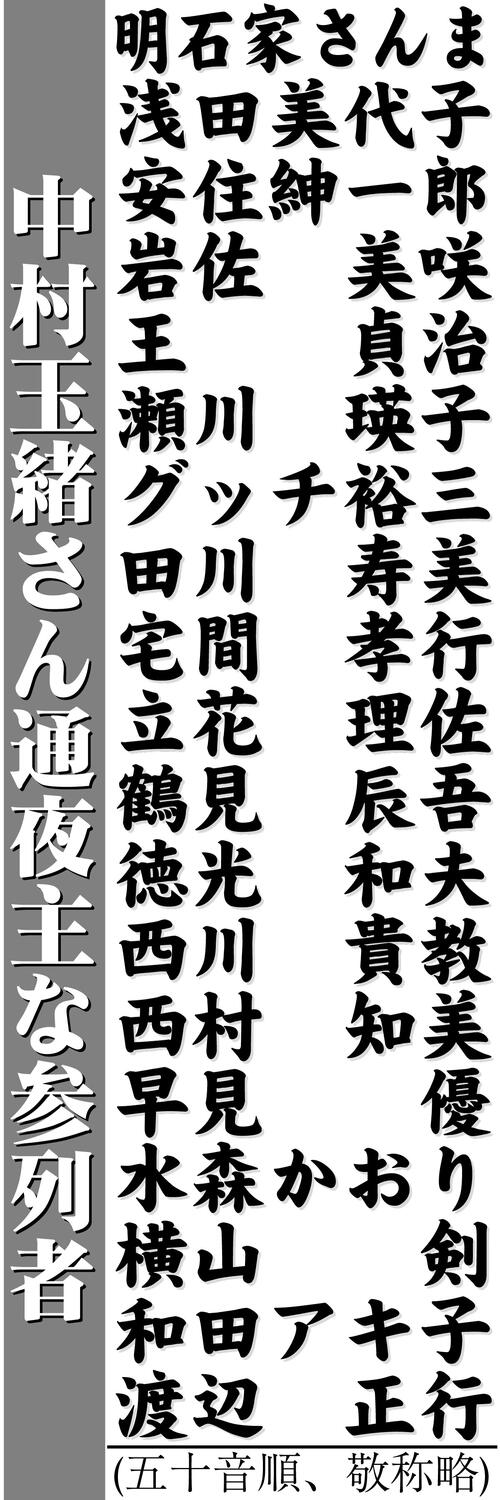 中村玉緒さん通夜に約400人参列 祭壇にはシャネルの香水、灰皿