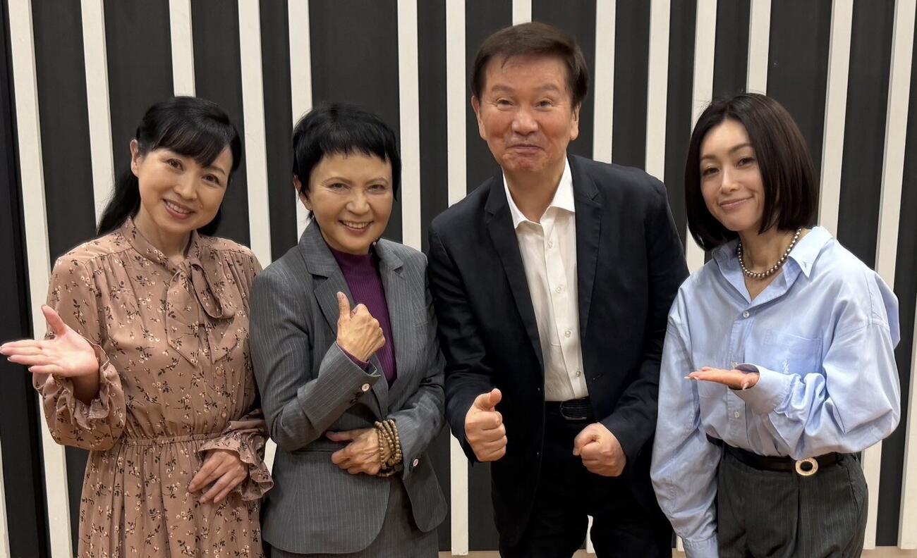 収録に参加した、左から西村知美、家田荘子さん、森田健作、酒井法子