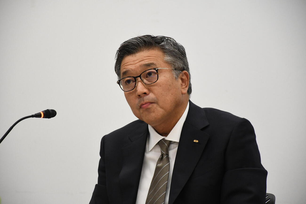 夏季社長記者会見に出席した関西テレビの岡宏幸社長（撮影・阪口孝志）