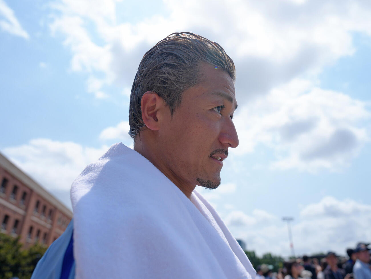 練習を終え、引き揚げる前田大然（撮影・足立雅史）