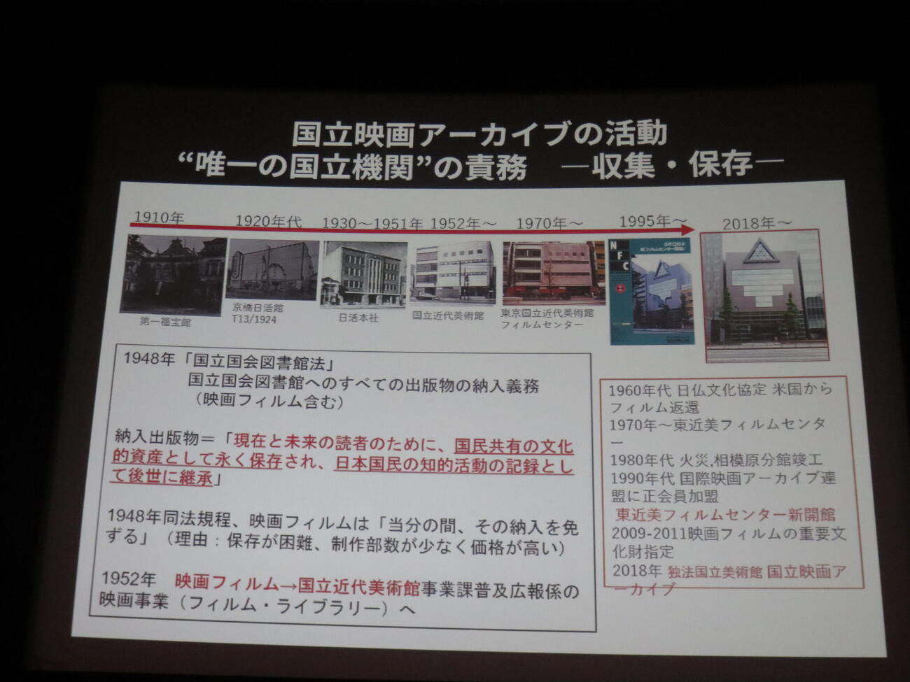 国立映画アーカイブの記者会見で示された資料（撮影・村上幸将）