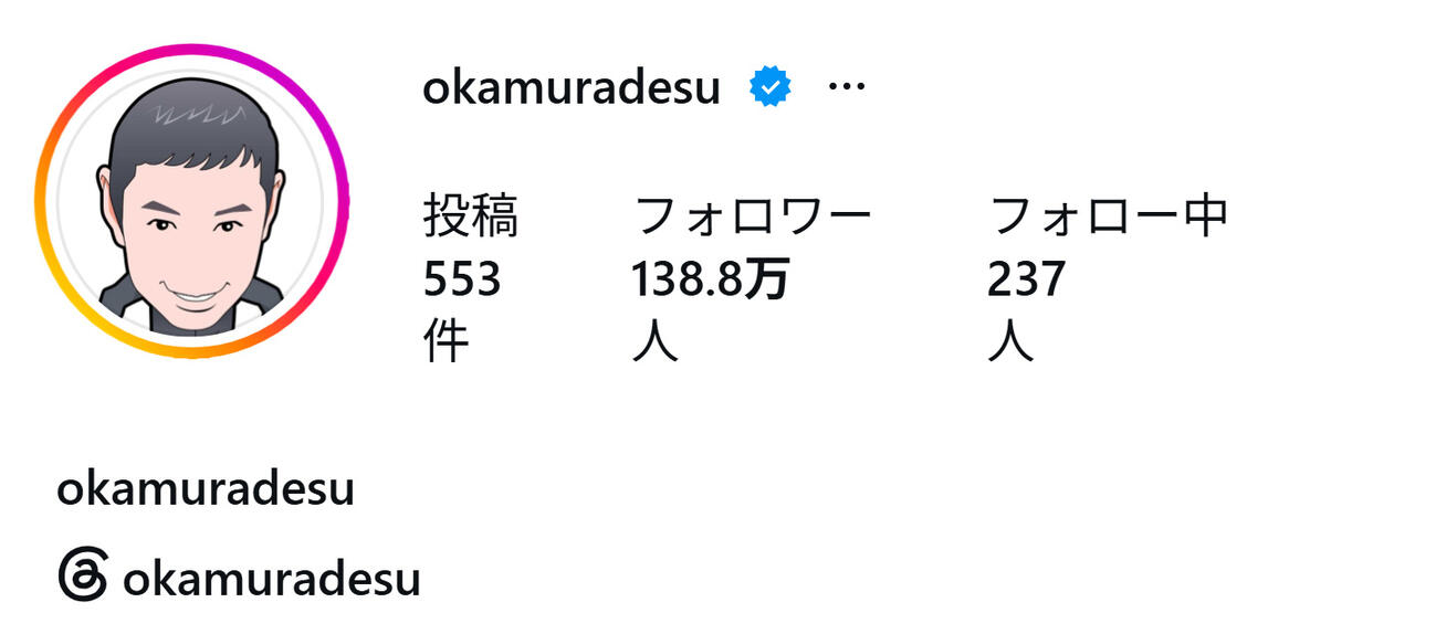 岡村隆史のインスタグラムから