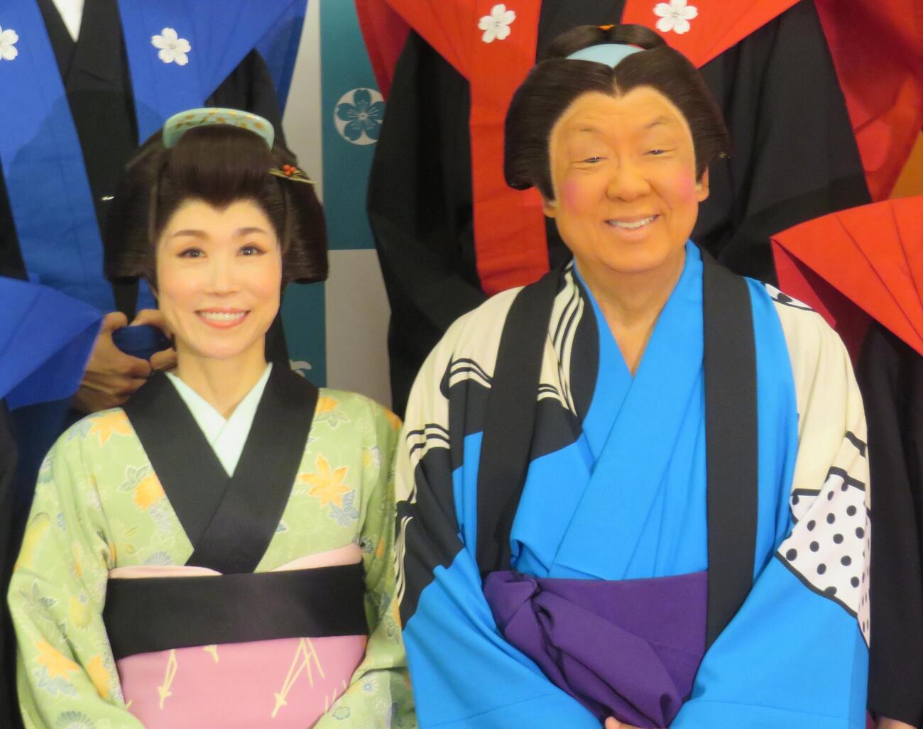 明治座舞台の取材会を行った水森かおりと梅沢富美男