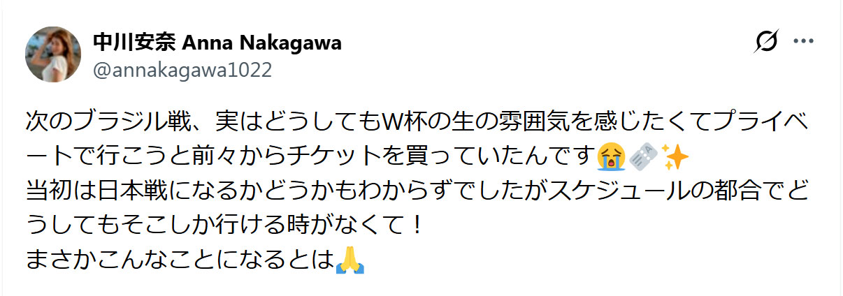 中川安奈のXから
