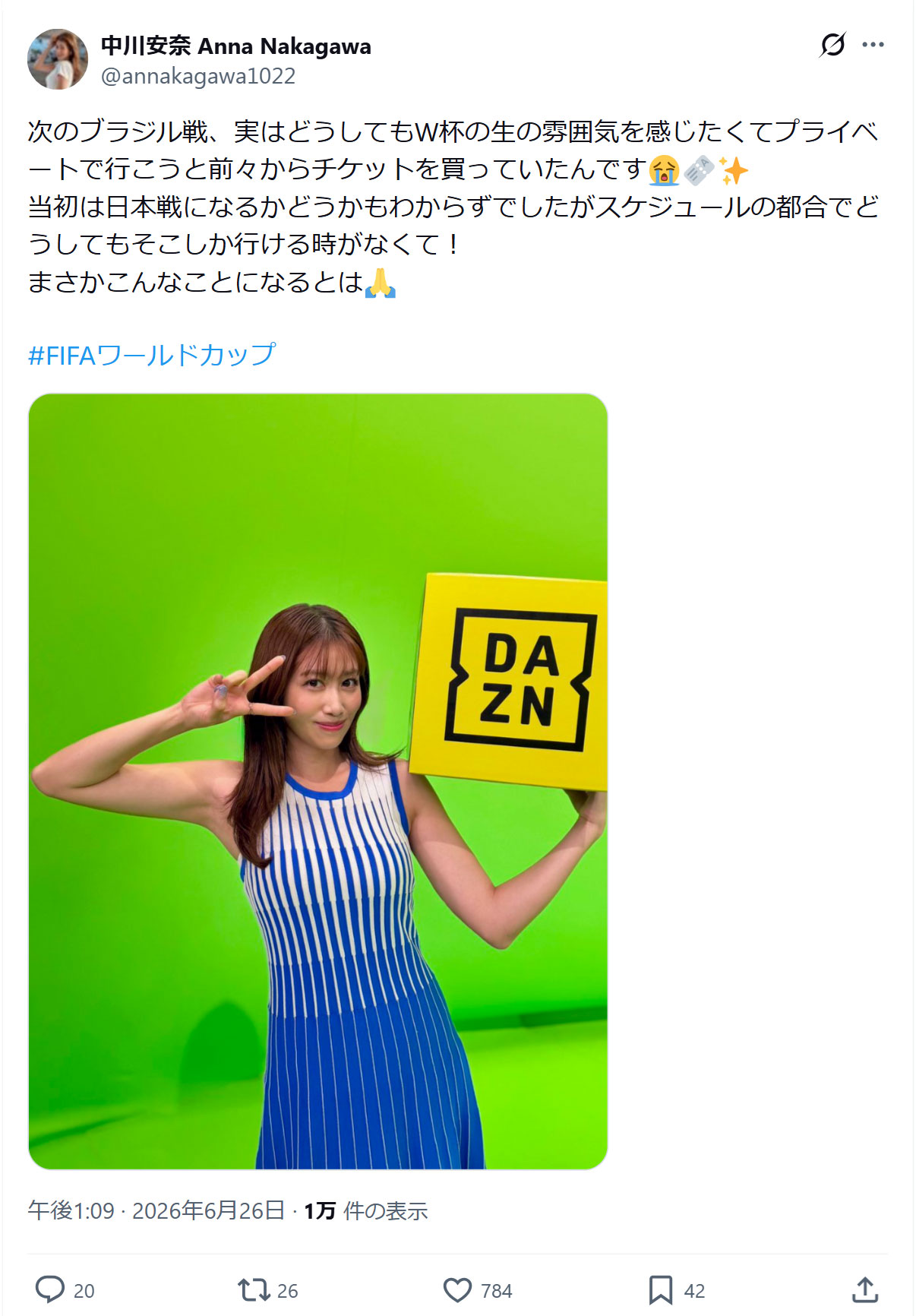 中川安奈のXから