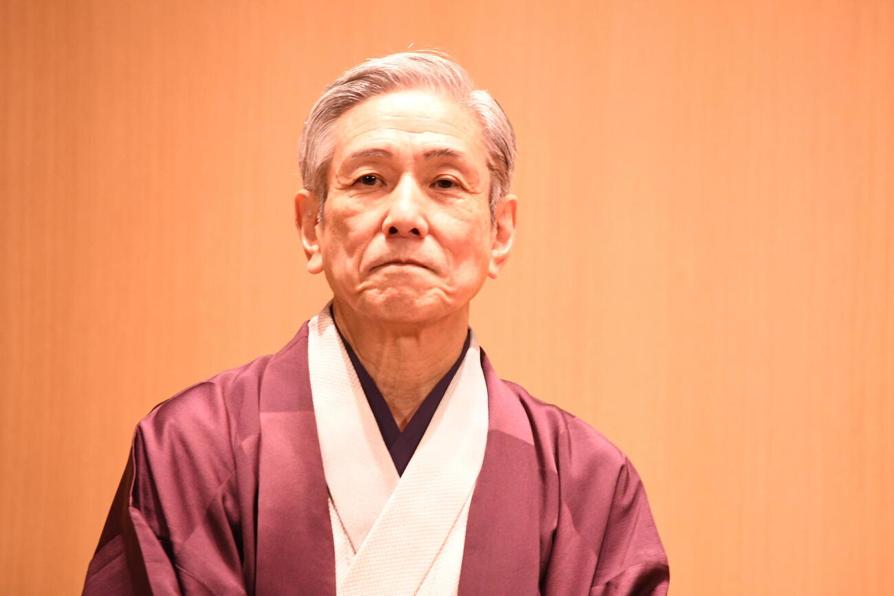 上方落語協会新体制お披露目記者会見に出席した、上方落語協会副会長の桂米團治（撮影・阪口孝志）