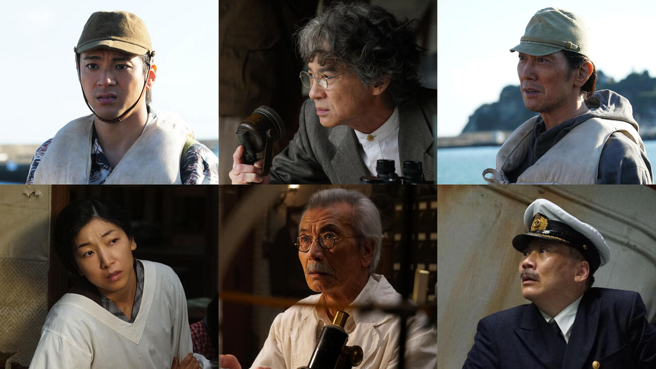 映画「ゴジラー0.0」に出演する、上段左から山田裕貴、吉岡秀隆、佐々木蔵之介、下段左から安藤サクラ、田中泯、田中美央（C）2026TOHO