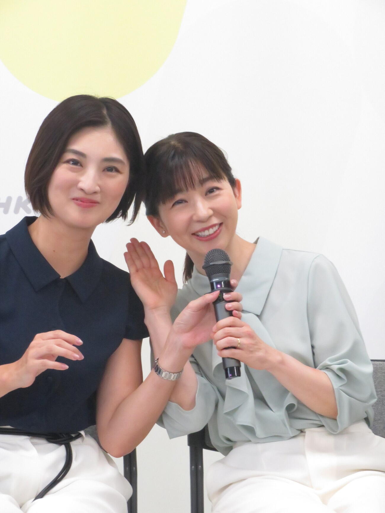 「6局防災プロジェクト」で会見した日本テレビ岩本乃蒼アナ（左）とテレビ朝日松尾由美子アナ