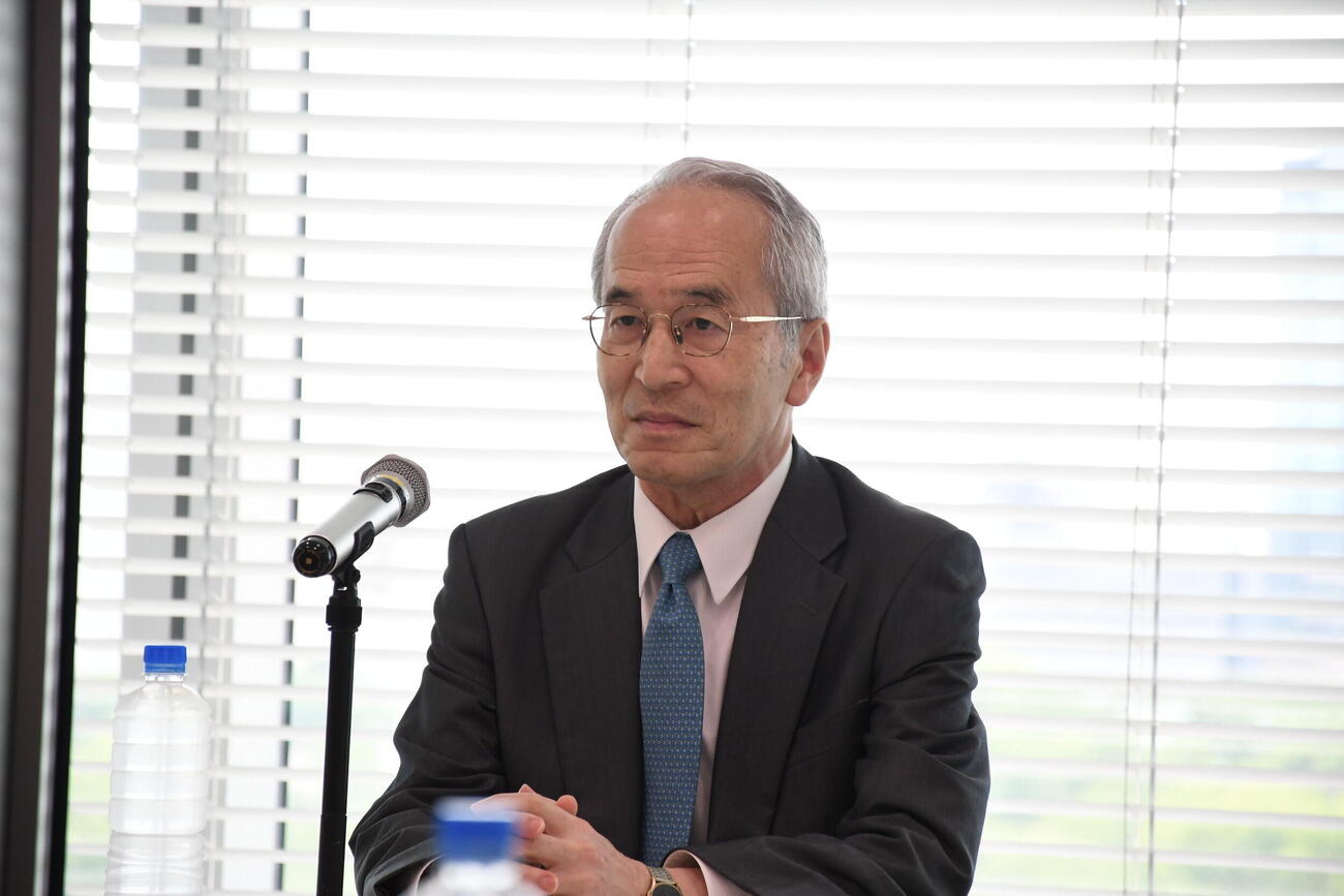 社長会見に出席した松田陽三読売テレビ社長（撮影・阪口孝志）