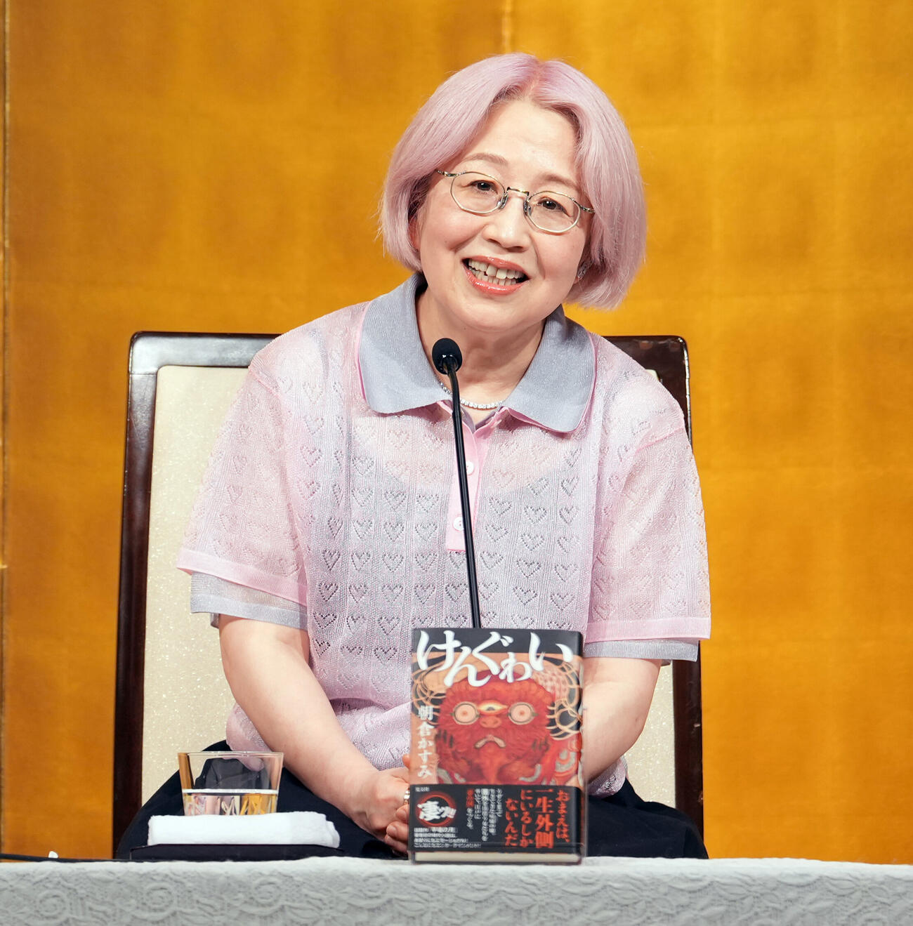直木賞に選ばれ会見に臨む朝倉かすみさん（撮影・小島史椰）