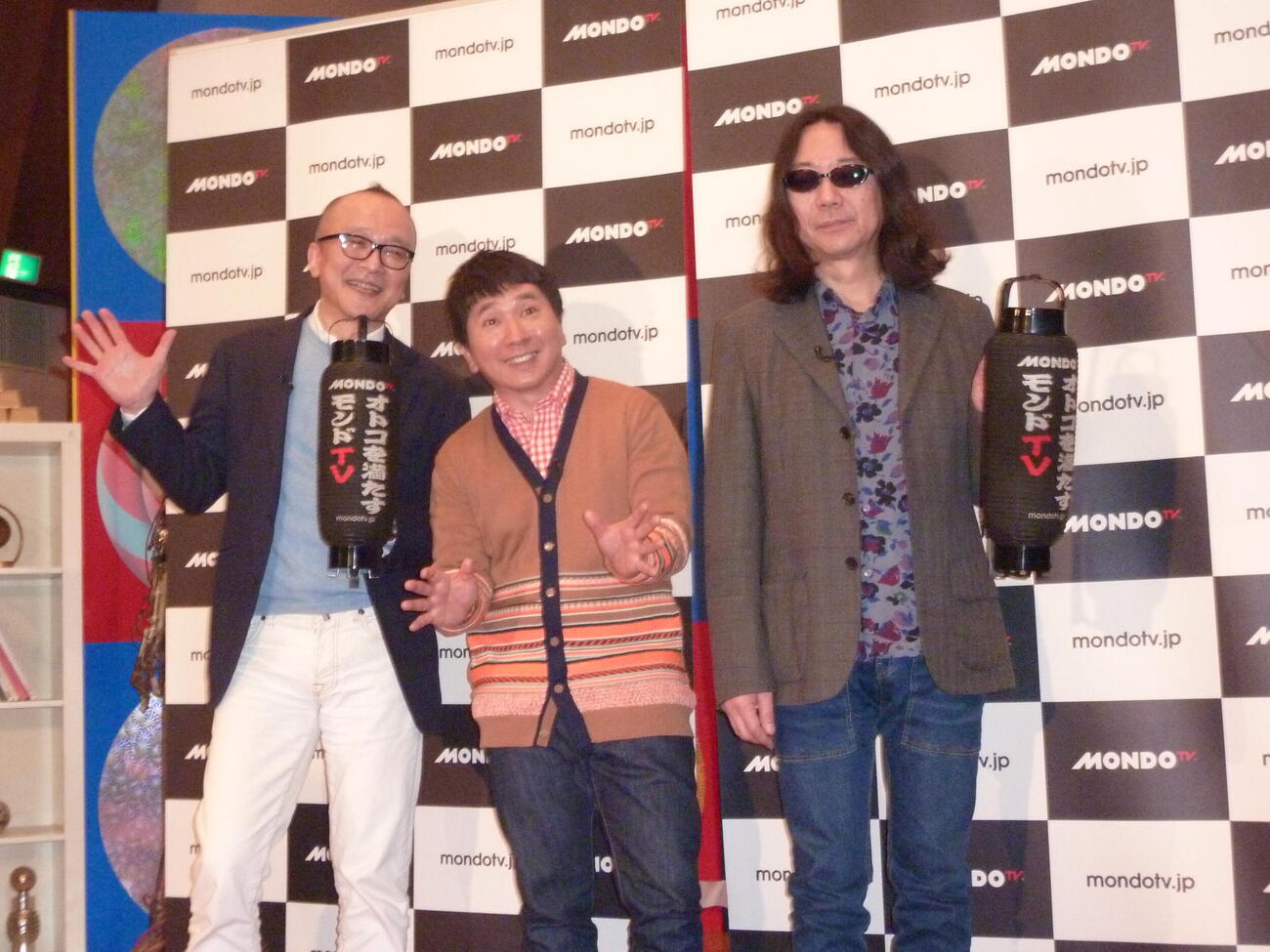 モンドTV「みうらじゅん＆山田五郎の親爺同志」の収録を行った、左から山田五郎さん、田中裕二、みうらじゅん（2015年2月撮影）