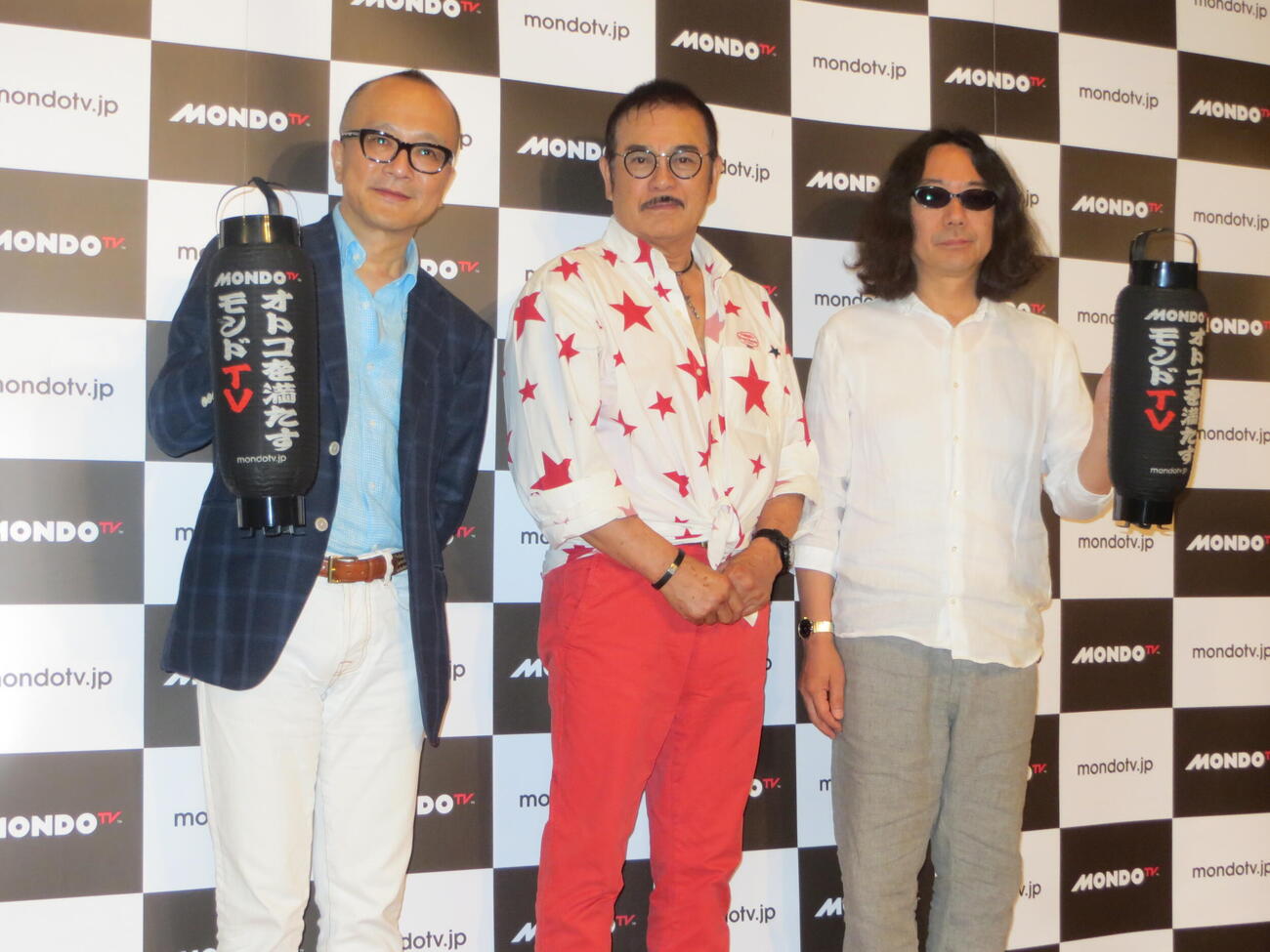 CS放送の番組の会見を行った、左から山田五郎さん、千葉真一さん、みうらじゅん（2015年7月撮影）