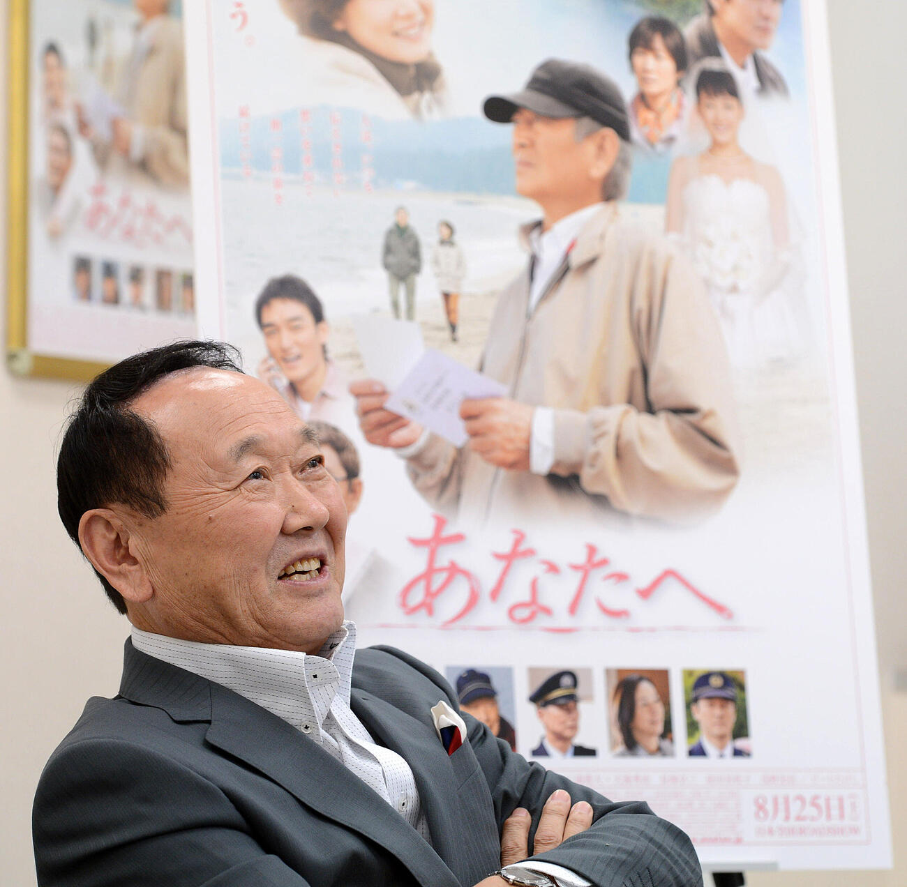 高倉健主演「あなたへ」の試写を見終え、感想を熱く語る板東英二さん（2012年7月）
