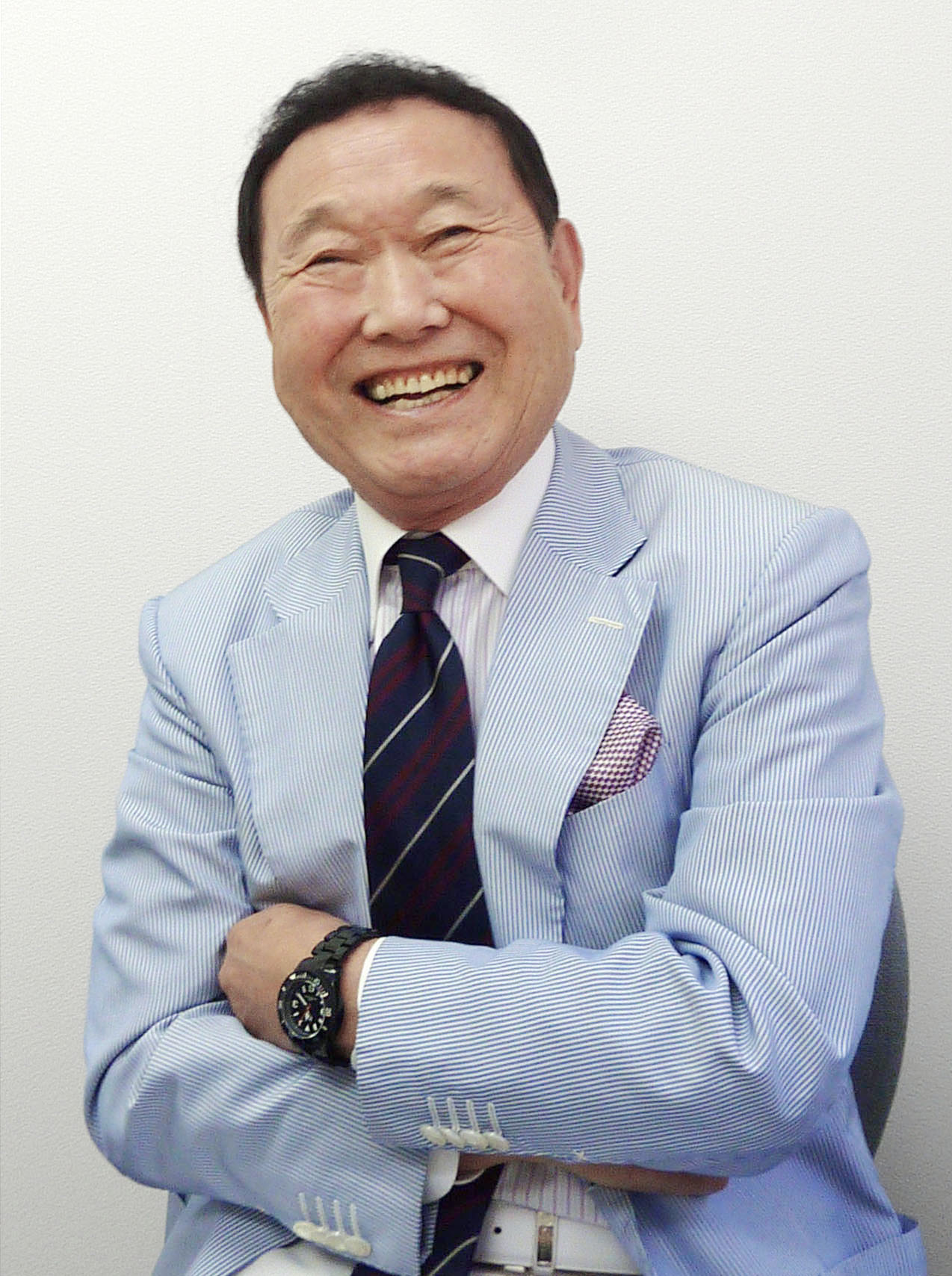 徳島商高時代の1大会最多83奪三振記録を笑顔で振り返る板東英二さん（共同＝2015年5月撮影）