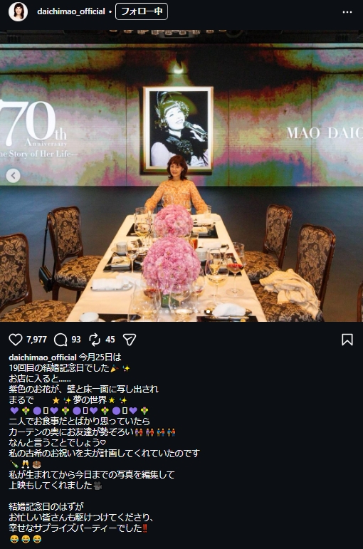 大地真央のインスタグラムから
