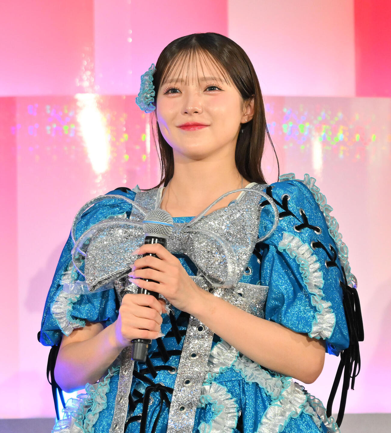 「ひんやりKITTE」オープニングセレモニーに臨むCANDY TUNEの福山梨乃（撮影・滝沢徹郎）