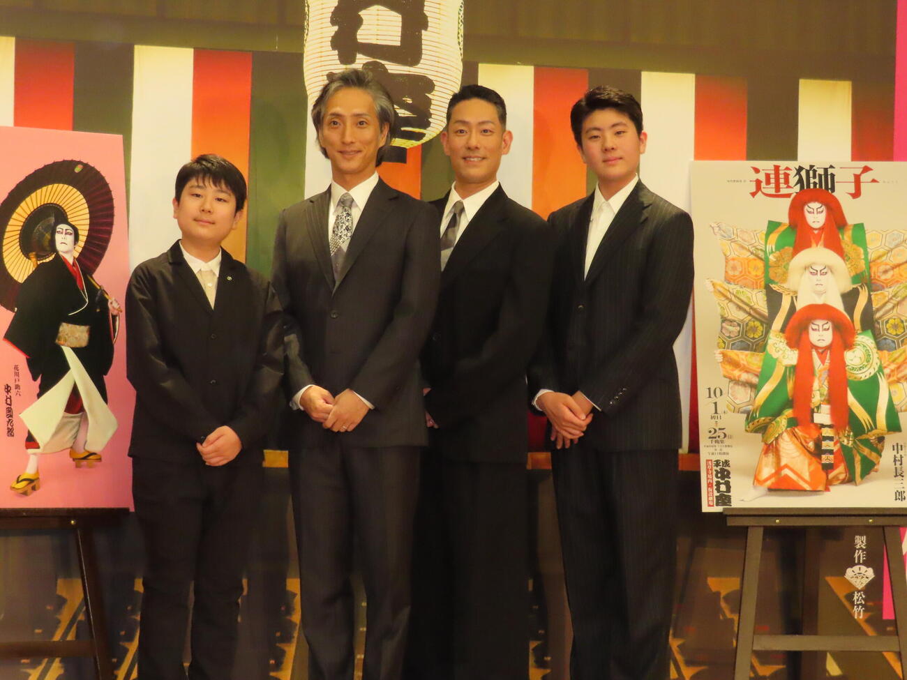 2026年7月、「平成中村座　十月大歌舞伎」制作発表会見に出席した、左から中村長三郎、中村七之助、中村勘九郎、中村勘太郎