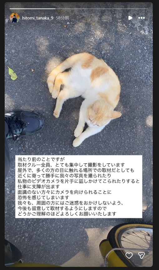 テレビ東京の田中瞳アナウンサーのインスタグラムから