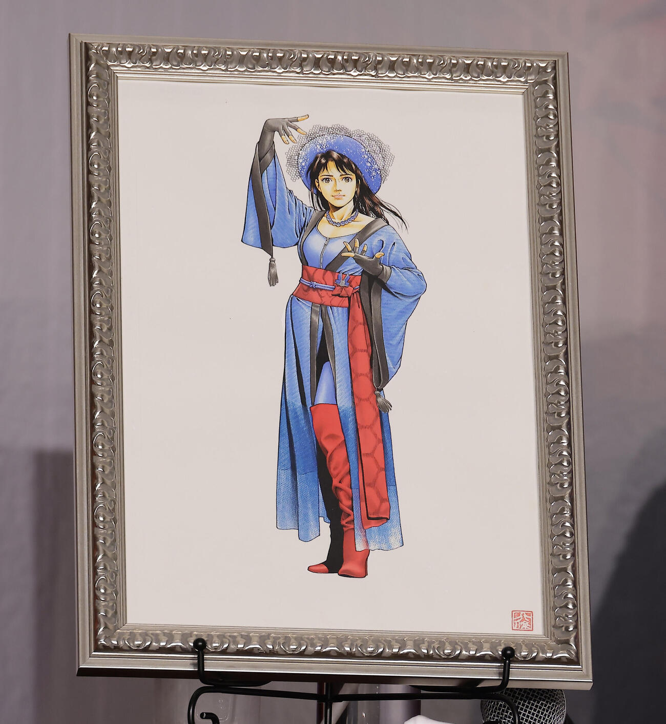 舞台「メイジ・ザ・キャッツアイ」製作発表会見で披露された原作者北条司氏の原画「来生瞳（藤原紀香）」（撮影・中島郁夫）