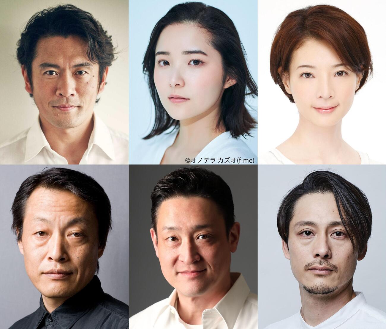 舞台「ヨハンナ」の出演が決まったキャスト陣。上段左から内野聖陽、sara、朝海ひかる、下段左から大鷹明良、粟野史浩、斉藤悠