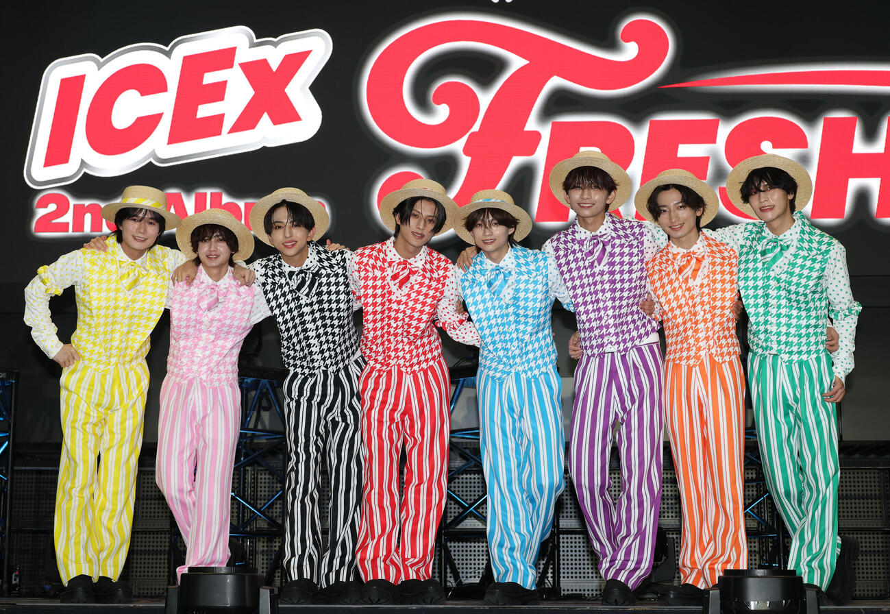ICExの左から中村旺太郎、山本龍人、八神遼介、阿久根温世、志賀李玖、竹野世梛、筒井俊旭、千田波空斗（26年7月撮影）