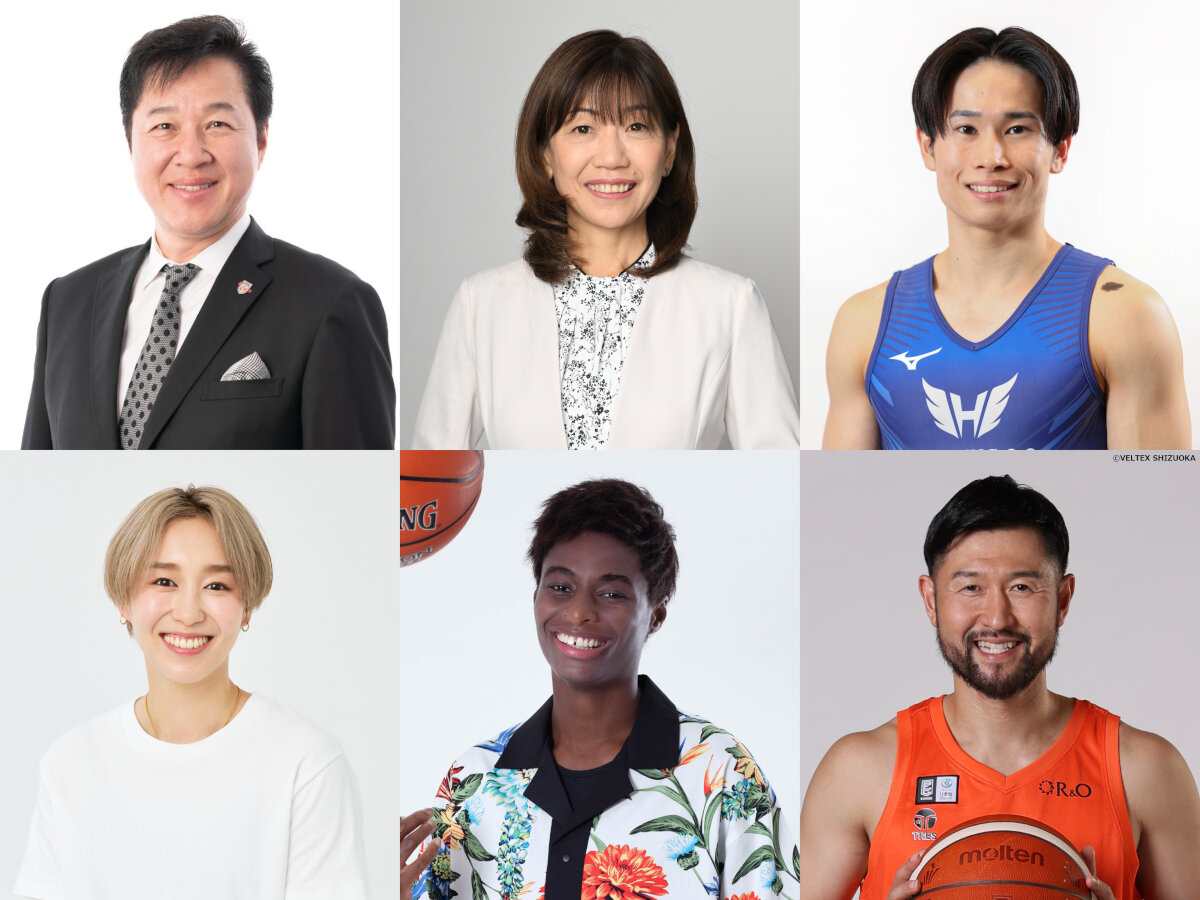 「アジア大会　愛知・名古屋」のTBSアスリートアンバサダーを務める、上段左から川合俊一氏、高橋尚子氏、萱和磨、下段左から宮崎早織、馬瓜エブリン、橋本竜馬