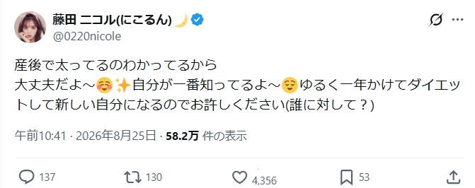 藤田ニコルのXから