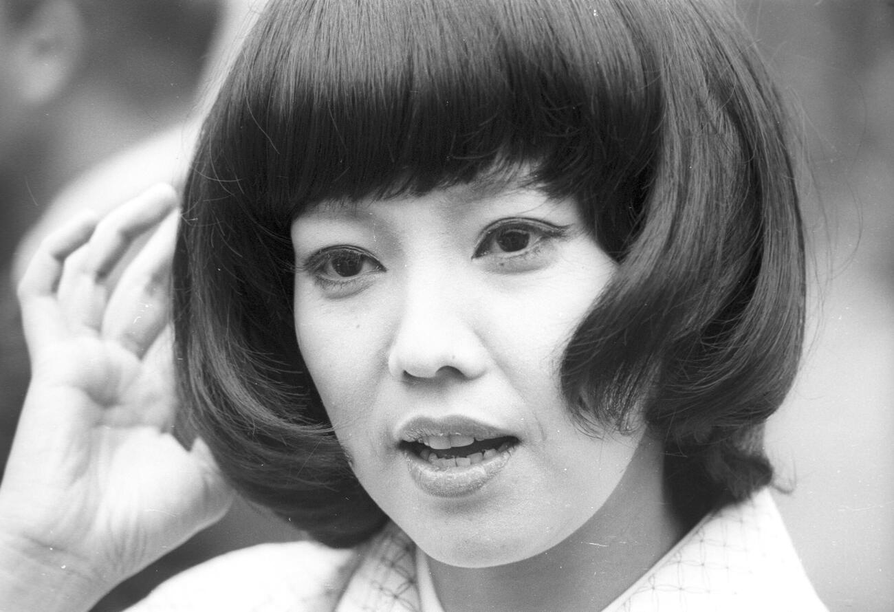 「男はつらいよ・寅次郎夕焼け小焼け」記者会見　第17作のマドンナ芸者ぼたん役の太地喜和子さん（1976年撮影）