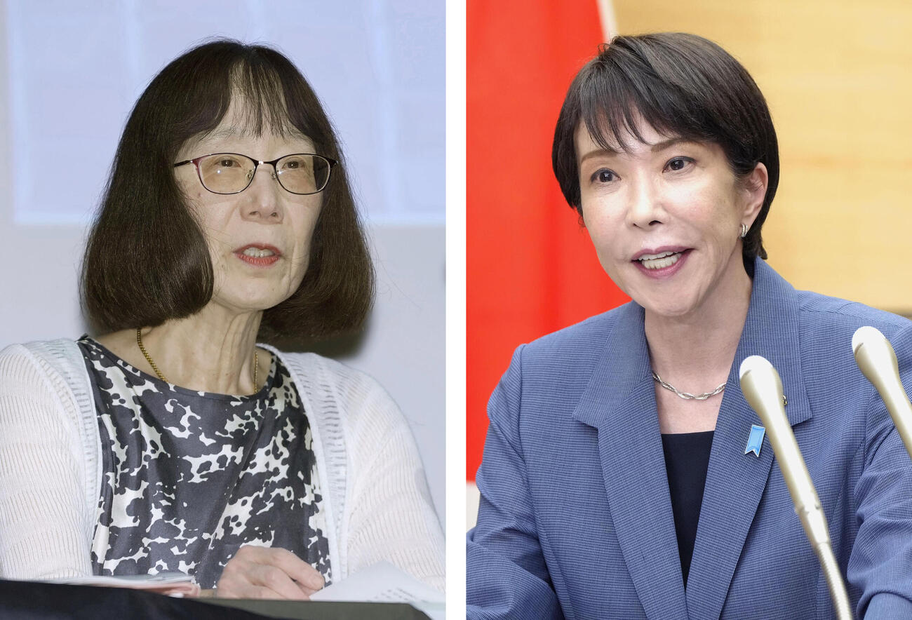 ICCの赤根智子所長（左）と高市首相（共同）