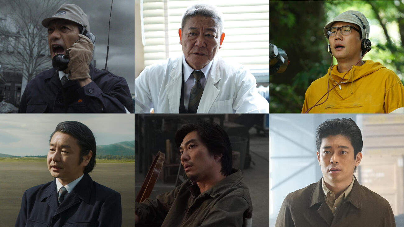 映画「ゴジラ－0.0」に出演する、上段左から飯田基祐、國村隼、前原滉、下段左から水橋研二、奥野瑛太、井之脇海（C）2026 TOHO