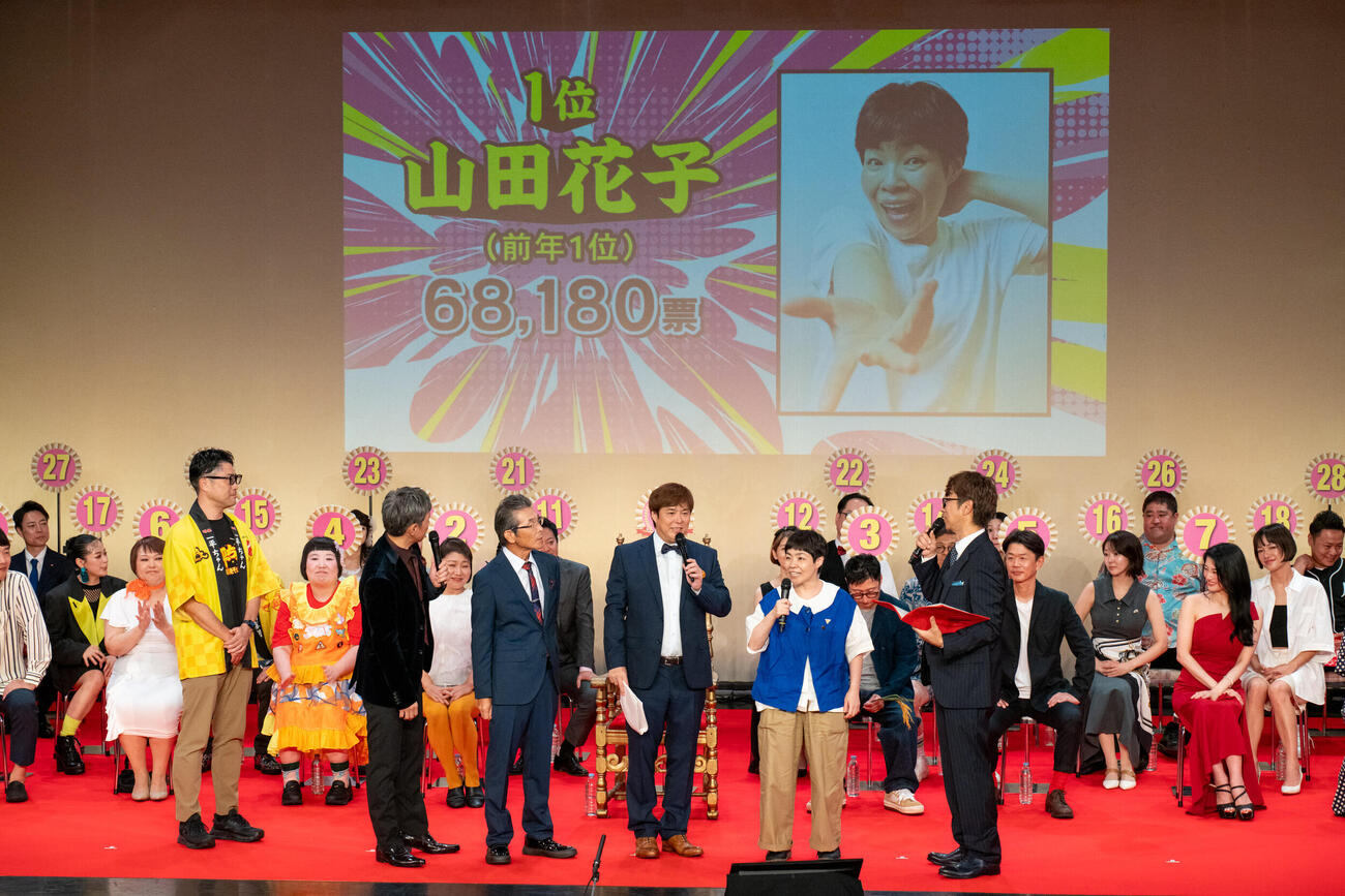 「吉本新喜劇総選挙2026」で連覇を達成した山田花子（前列右から2人目）
