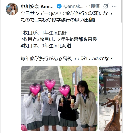 中川安奈のXから