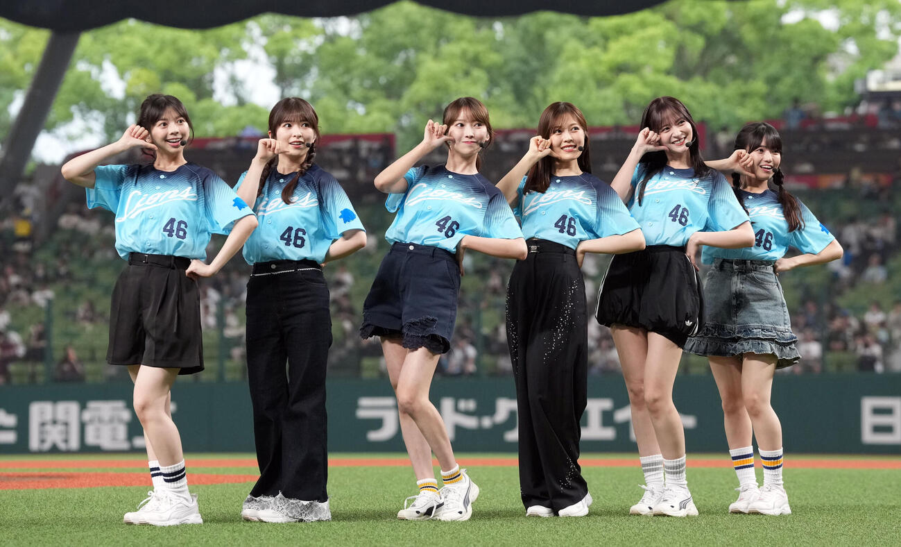 乃木坂野球部、左から長嶋凛桜、小川彩、黒見明香、柴田柚菜、金川紗耶、瀬戸口心月（2026年7月31日撮影）