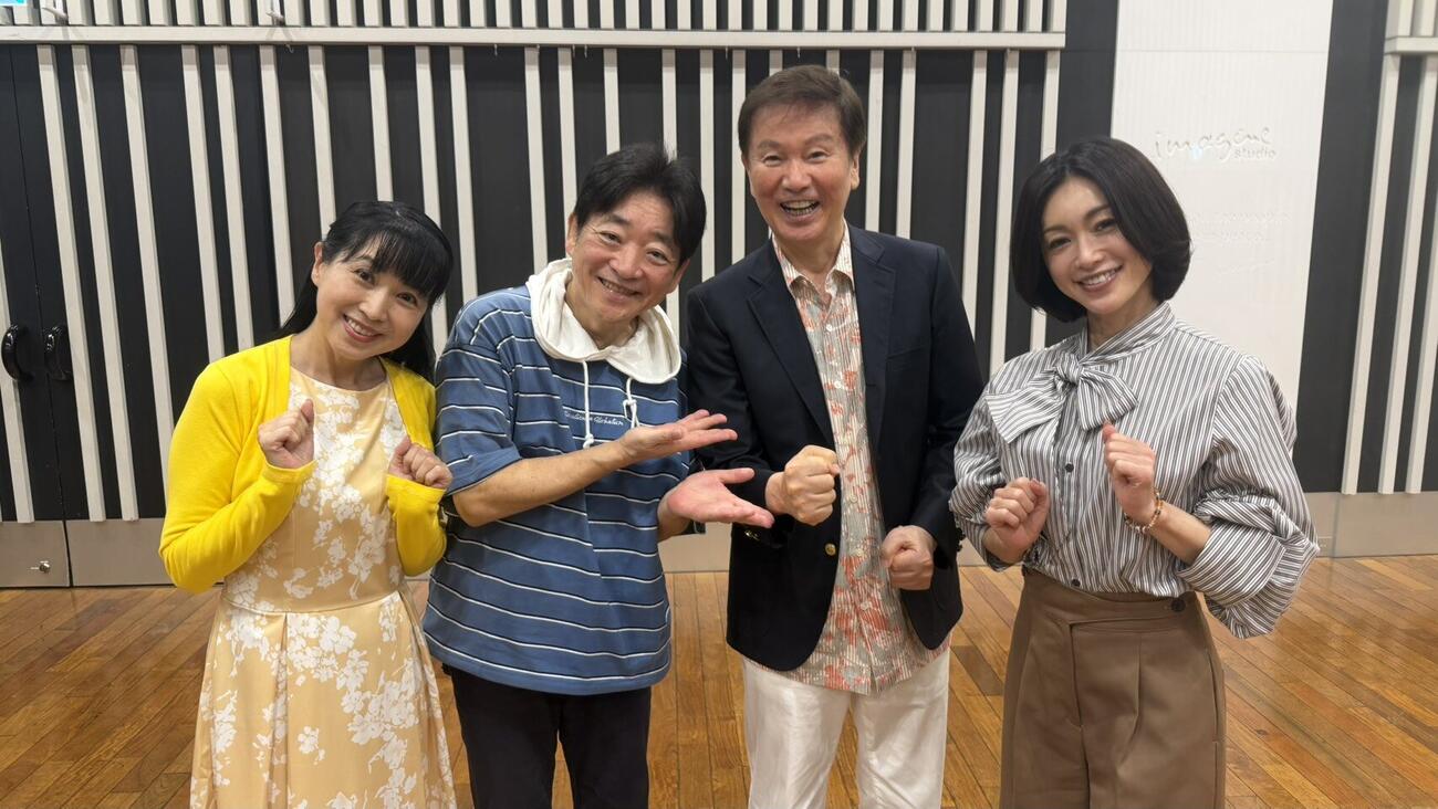 収録に参加した、左から西村知美、水島裕、森田健作、酒井法子