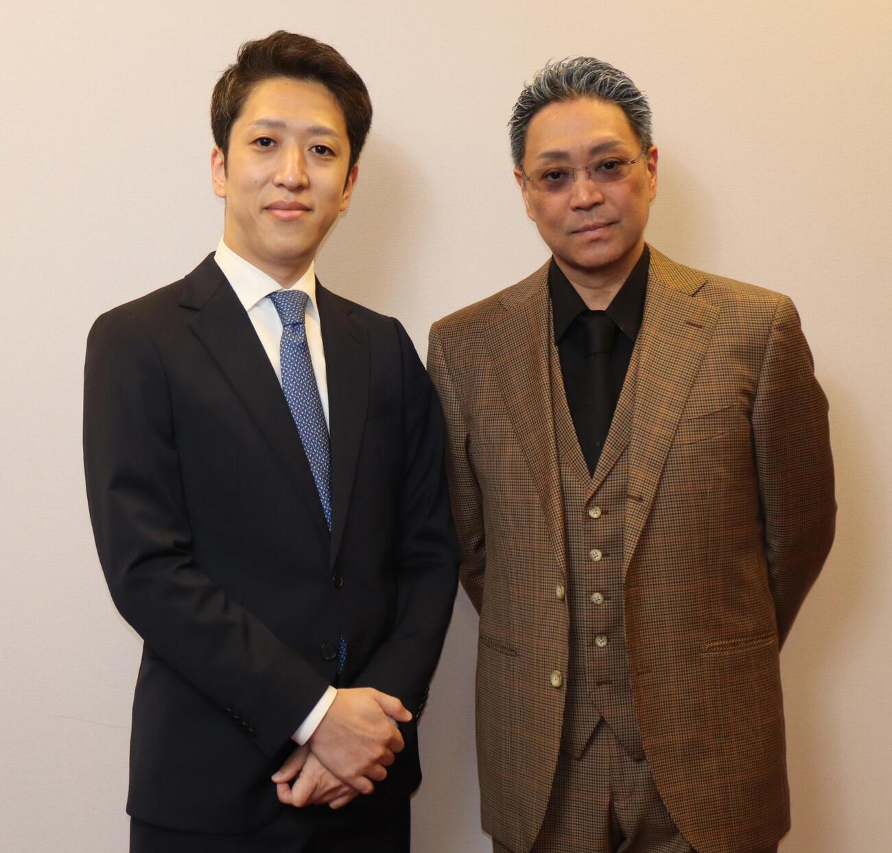 「錦秋十月大歌舞伎」で上演する「義経千本桜　渡海屋・大物浦」について語った中村時蔵（左）、尾上松緑