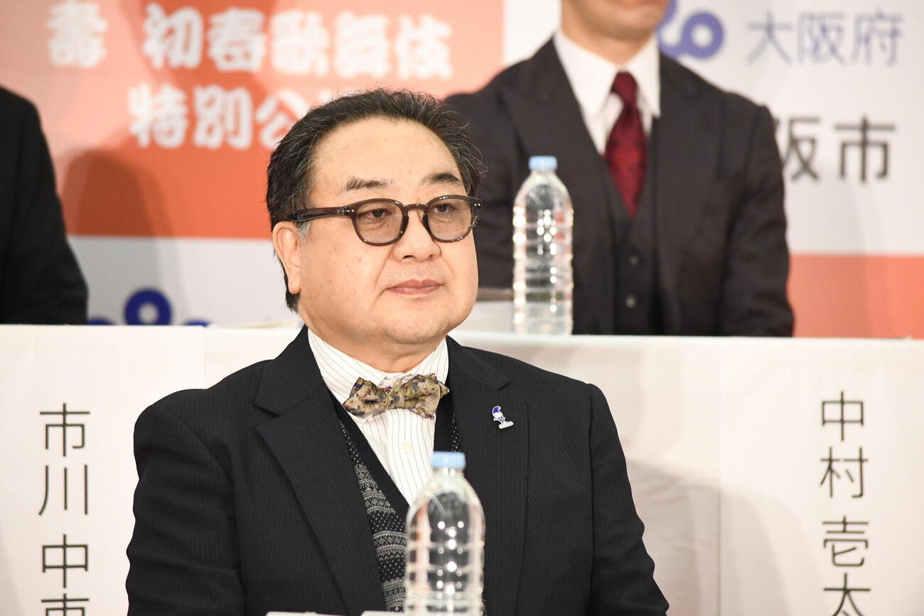 「壽　初春歌舞伎特別公演」の記者会見に出席した中村鴈治郎（撮影・阪口孝志）