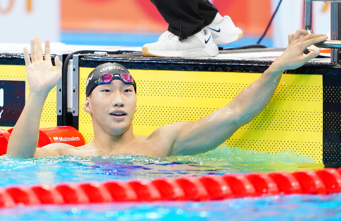 競泳男子200メートル平泳ぎで世界記録を樹立した大橋信（2026年9月撮影）
