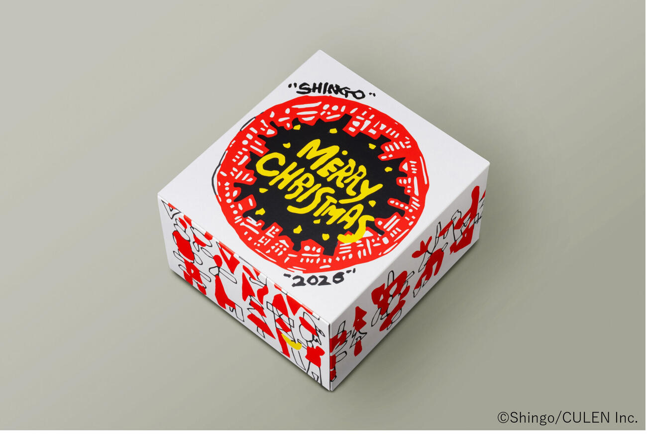 香取慎吾がデザインしたBISTRO J_O「クリスマス限定　果実のミルクレープケーキ」のケーキボックス（C）Shingo／CULEN Inc.