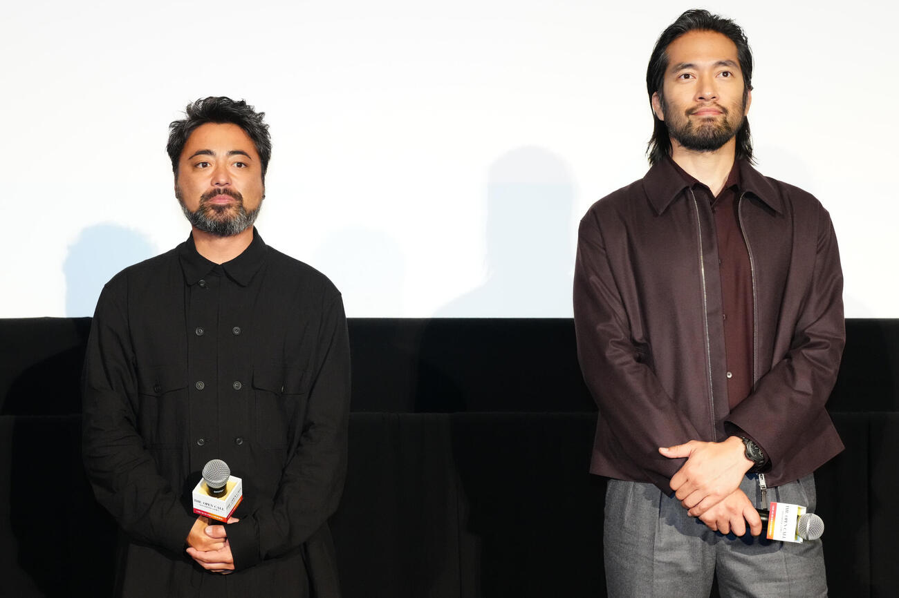 オーディション番組「THE OPEN CALLーMAIN PARTNER　山田孝之ー」配信記念先行上映イベントに登壇する山田孝之（左）と阿部進之介（撮影・江口和貴）