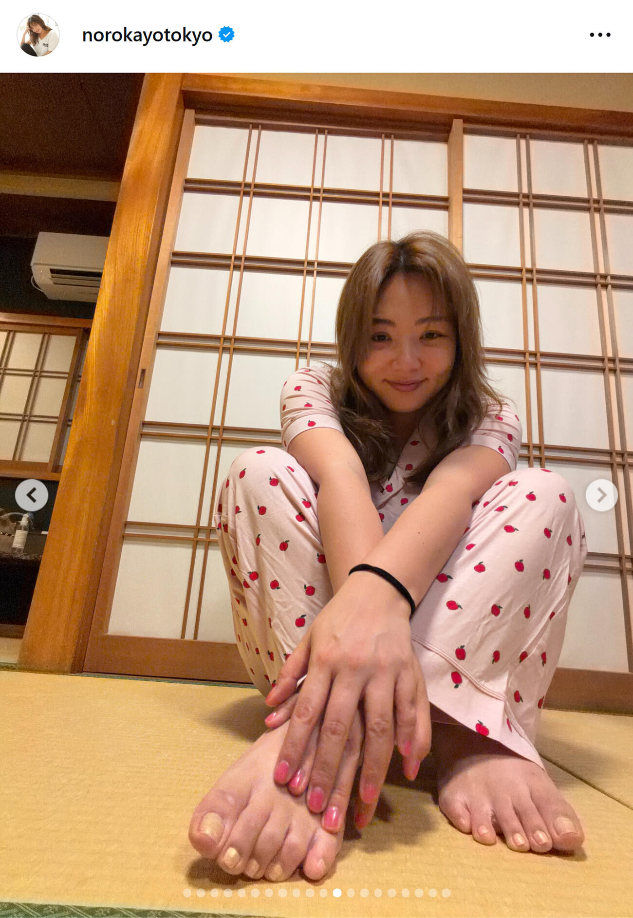 パジャマ姿の野呂佳代（野呂佳代のインスタグラムから）