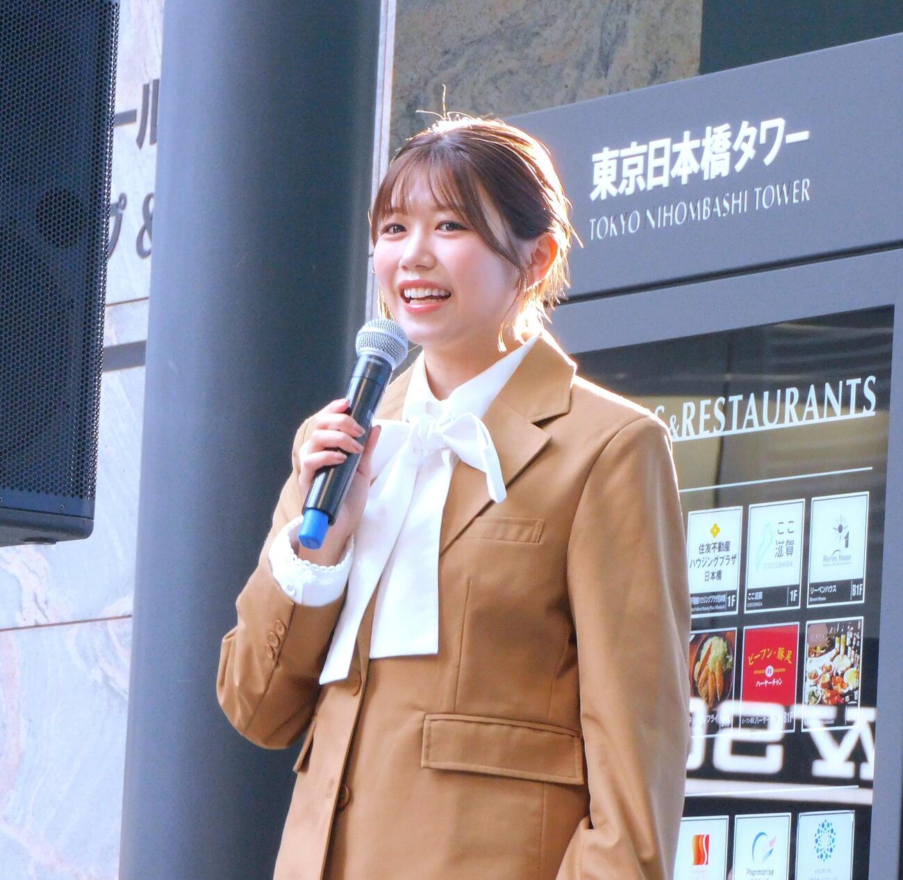 「ひこにゃんと応援！彦根城を世界遺産に！」トークショーに登壇した武元唯衣（撮影・寺本吏輝）
