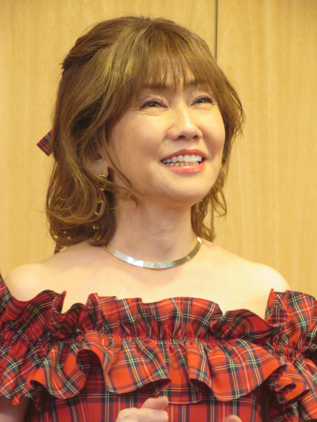 デビュー45周年記念コンサート前に取材に応じた松本伊代（撮影・川田和博）